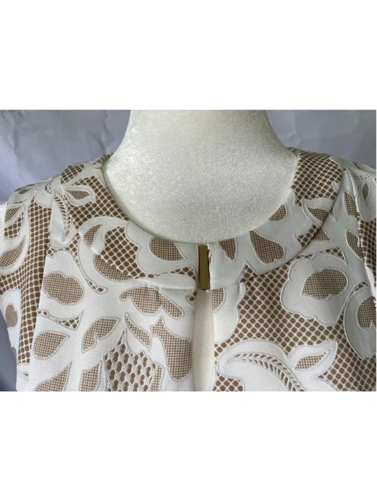 Kate and Lily Sleeveless Sheath Dress Size 4 White Tan Floral Lace Print Office - Picture 2 of 6